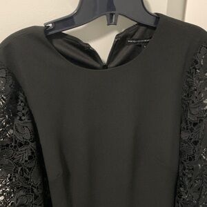 White House Black Market Elegant Black Dress with Lace Sleeves